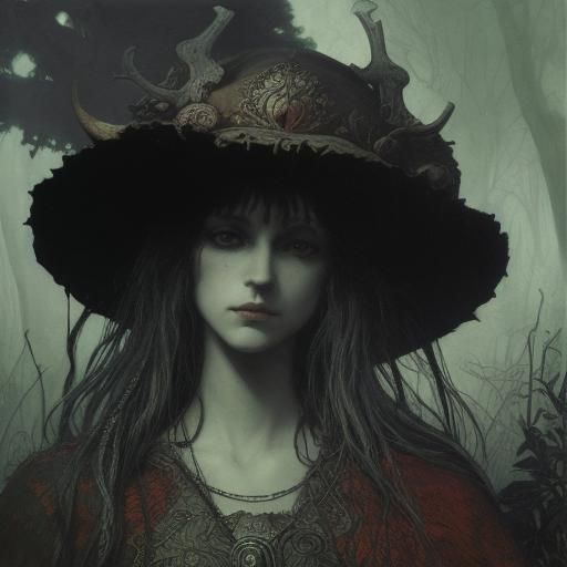 Girl and Shark with Antlers: Dark Fairytale Art