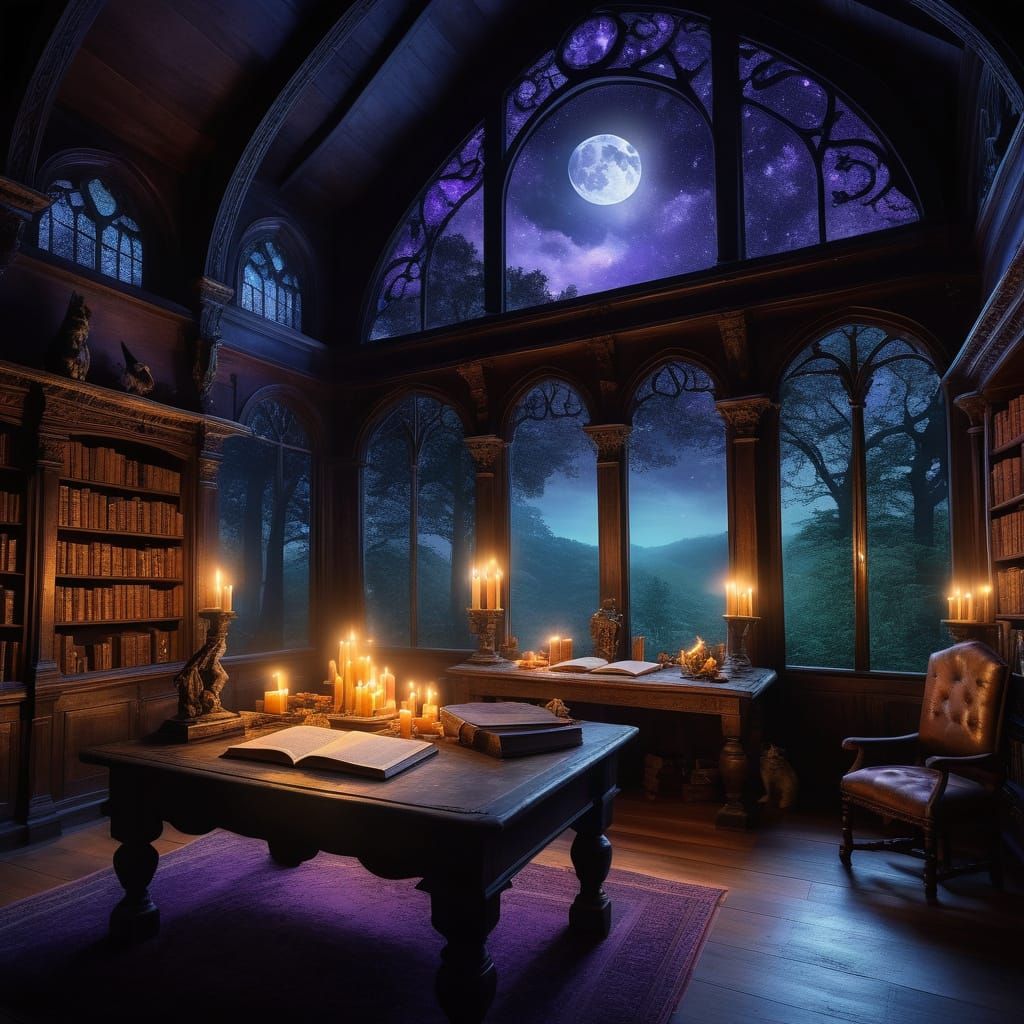 Mystical Wizard's Study in Enchanting Detail