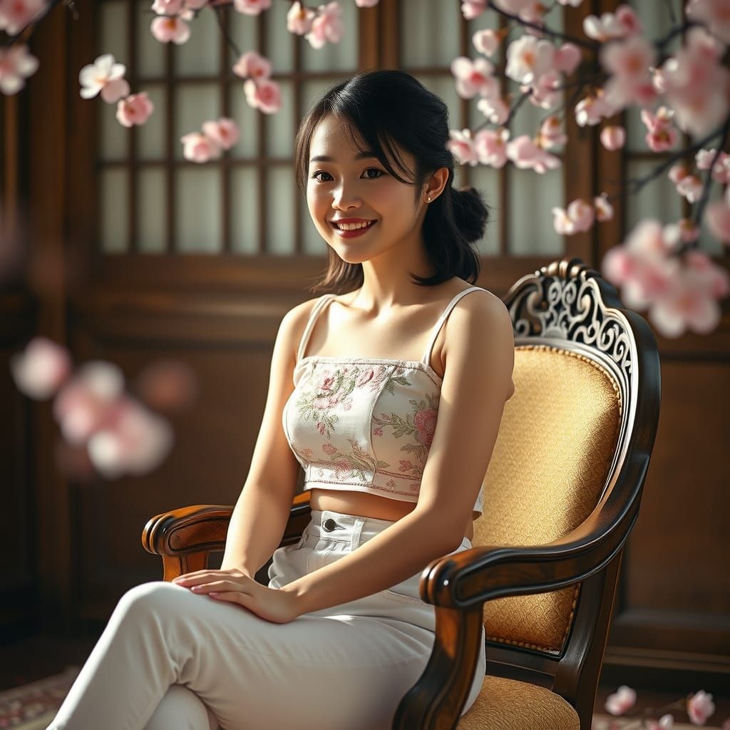 Cute Geisha Beauty in Soft Pastel Light