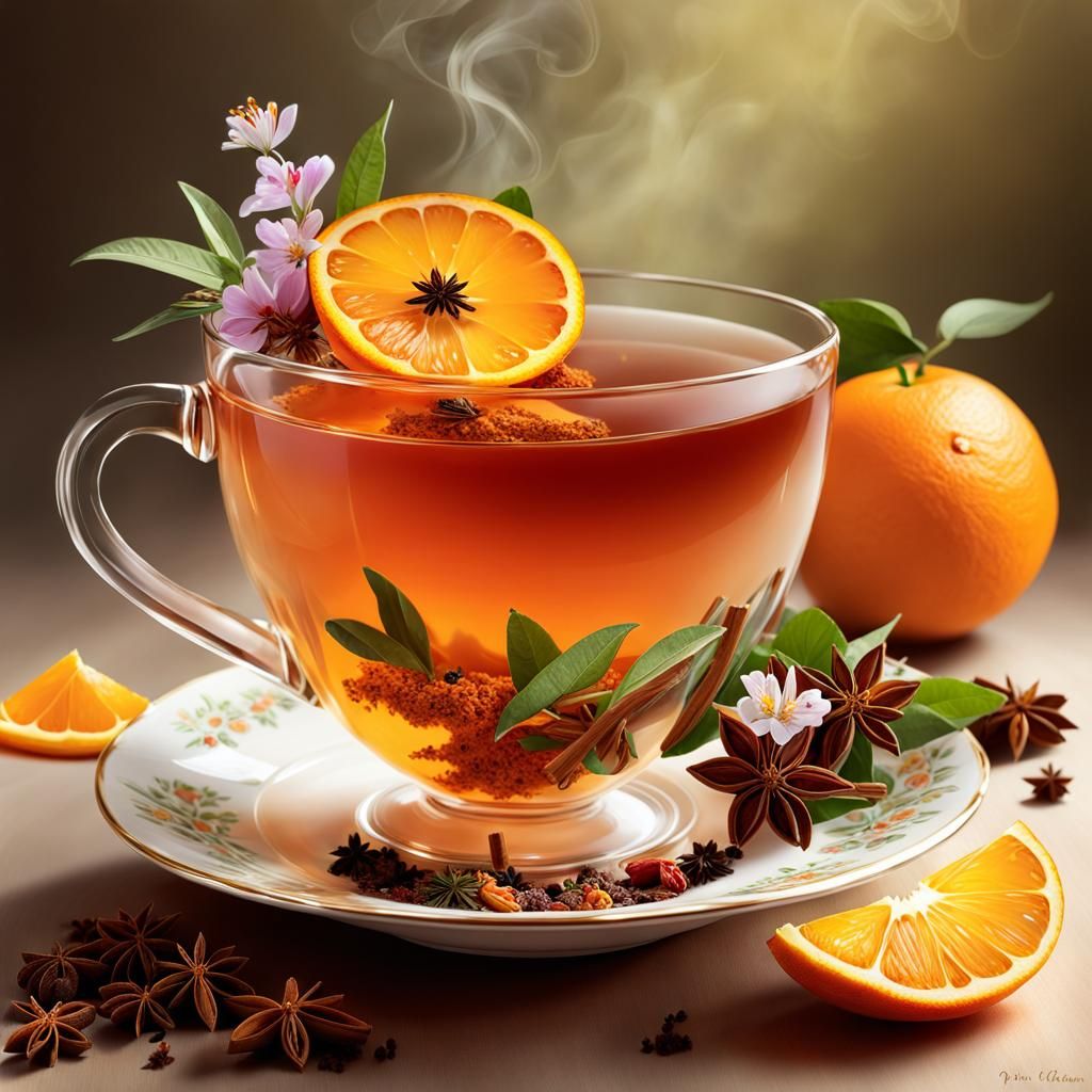 Detailed Tea Cup Still Life, Painted Style