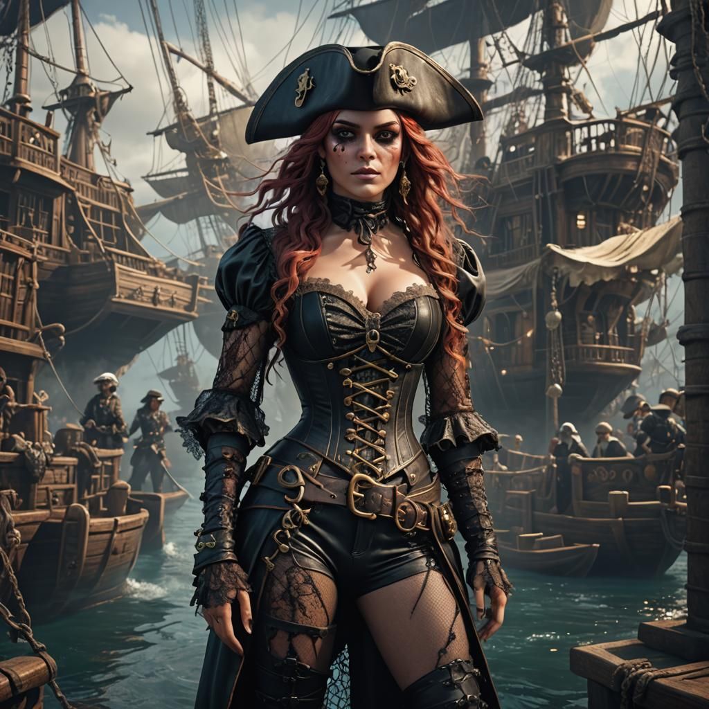 Pirate Woman in Corset, Detailed Digital Art