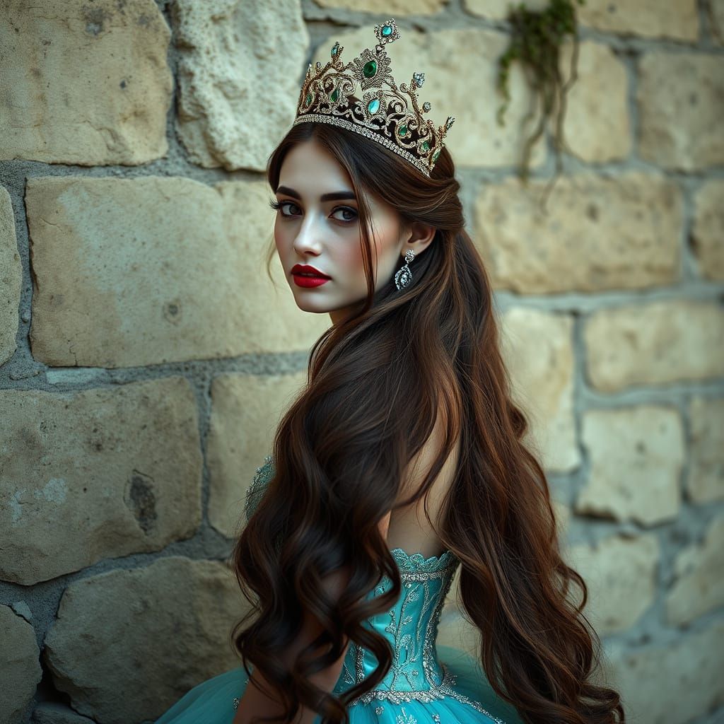 Regal Fantasy Princess in Turquoise Ball Gown