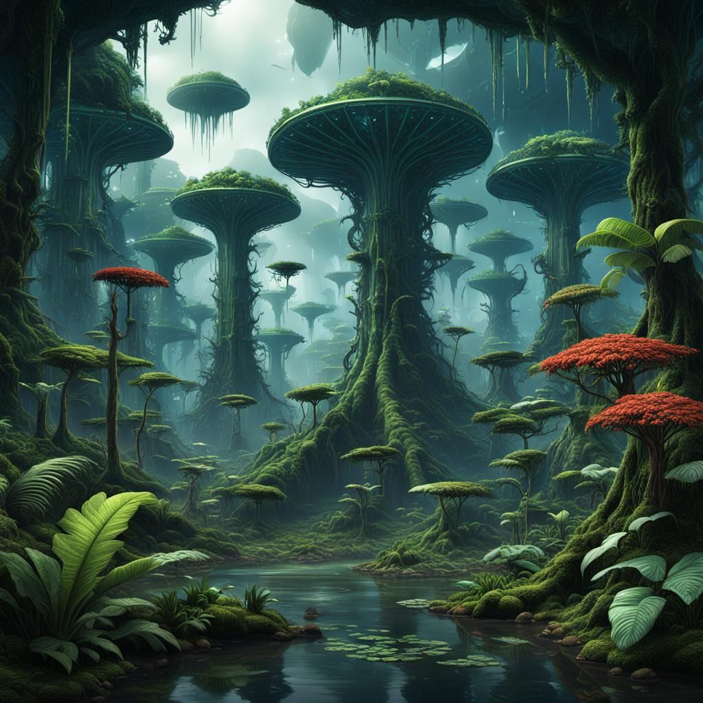 Extraterrestrial Rainforest in Detailed Matte Painting