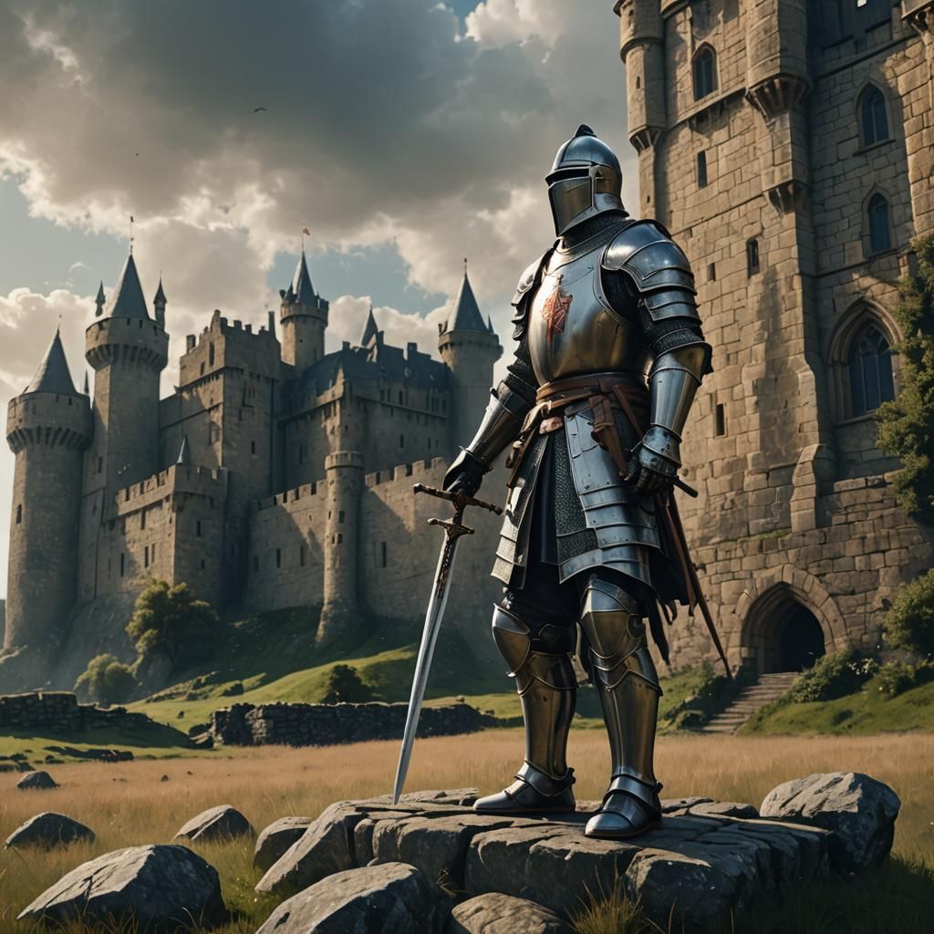 14th Century Knight in Dark Fantasy Landscape