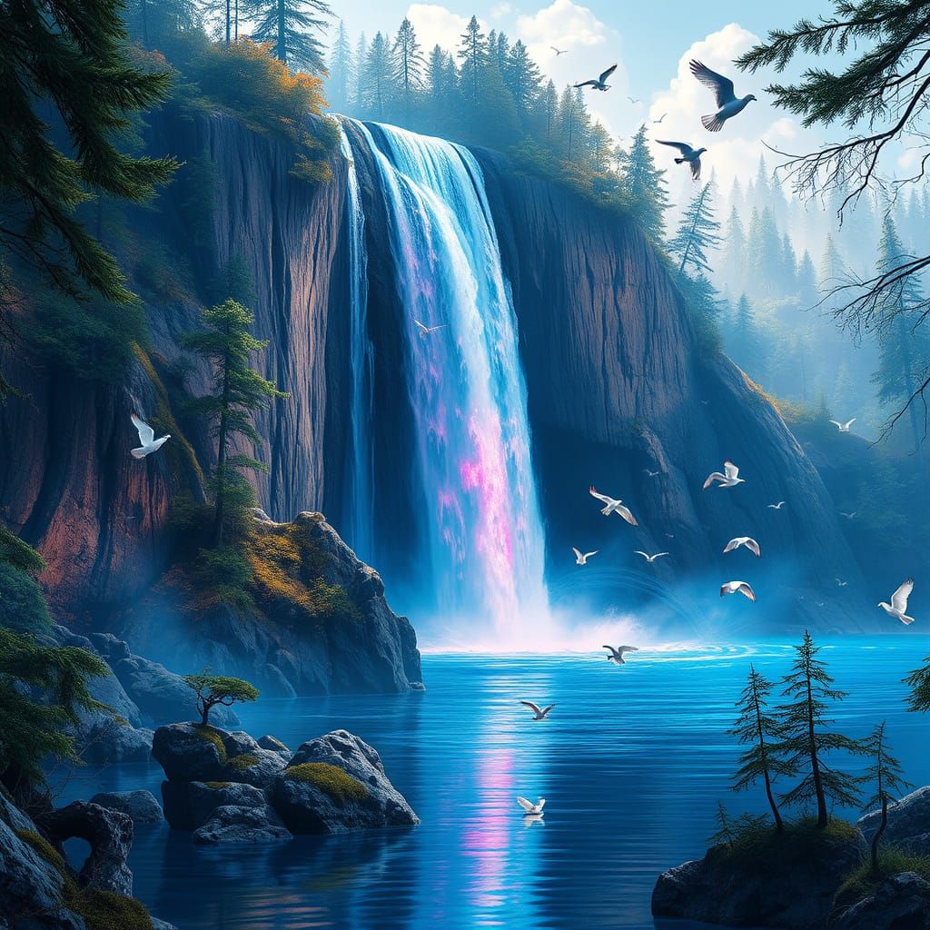 Ethereal Waterfall in Triadic Hues