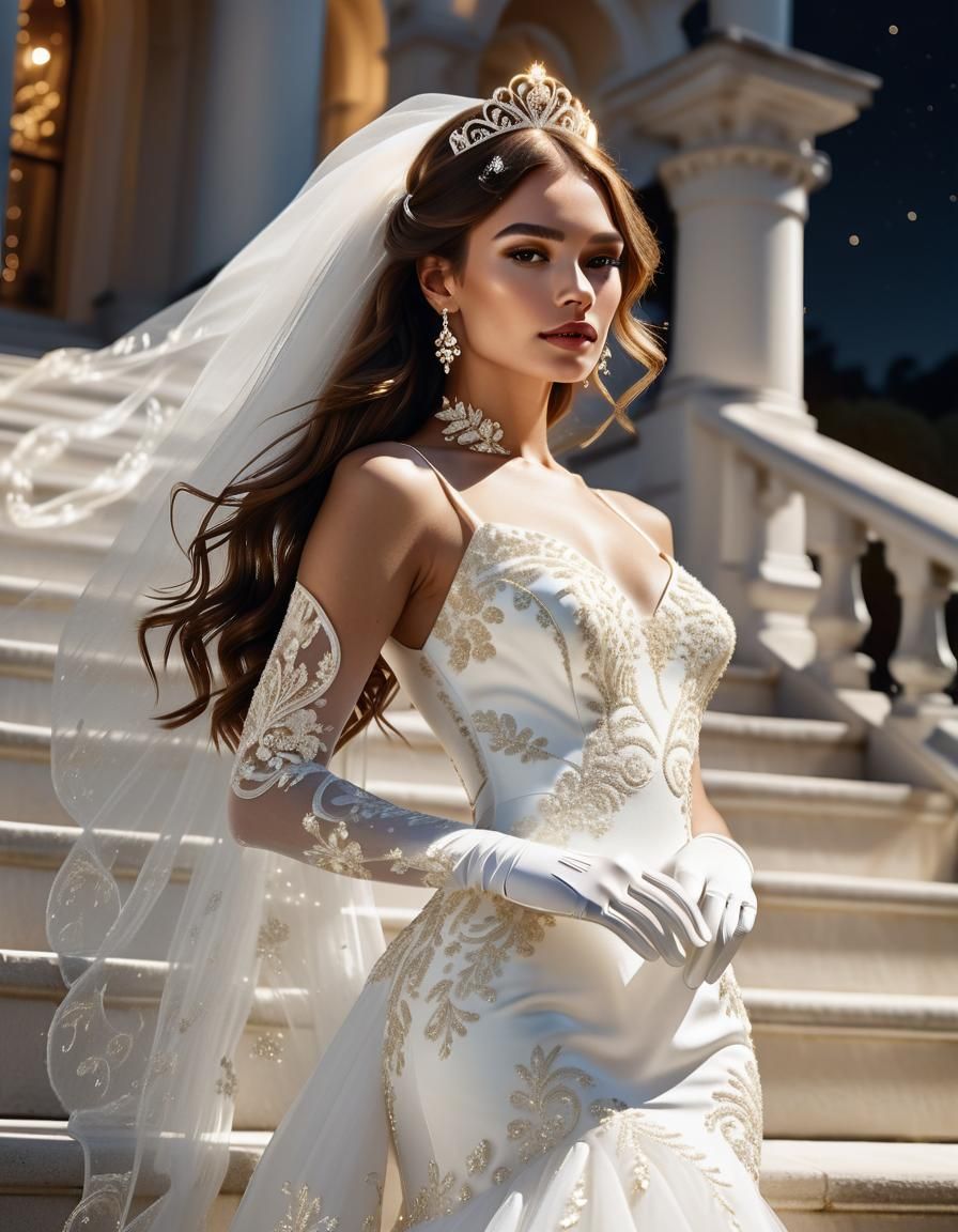Elegant Woman in White Gown, Fashion Photography