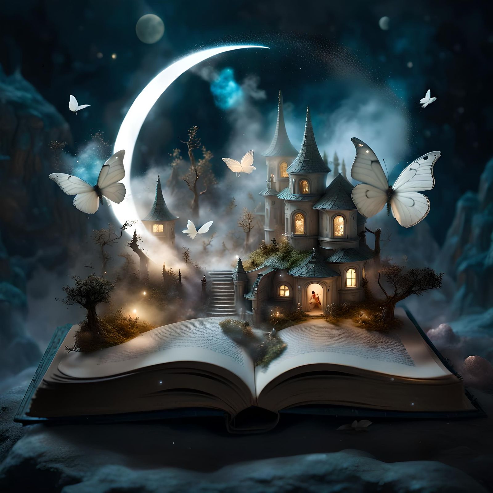 Miniature Fairy Village Emerging from Book