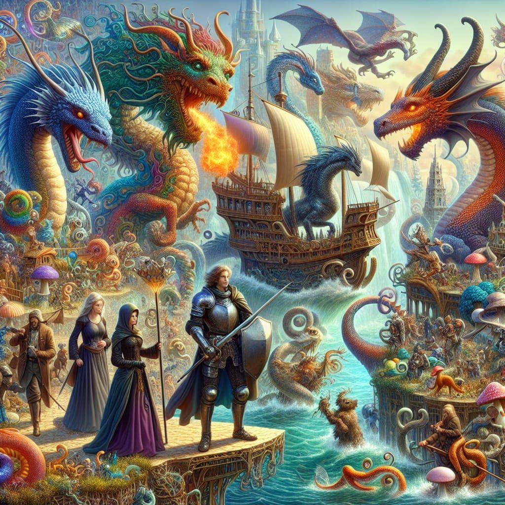 Enchanted Fantasy Realm with Knight and Sorceress