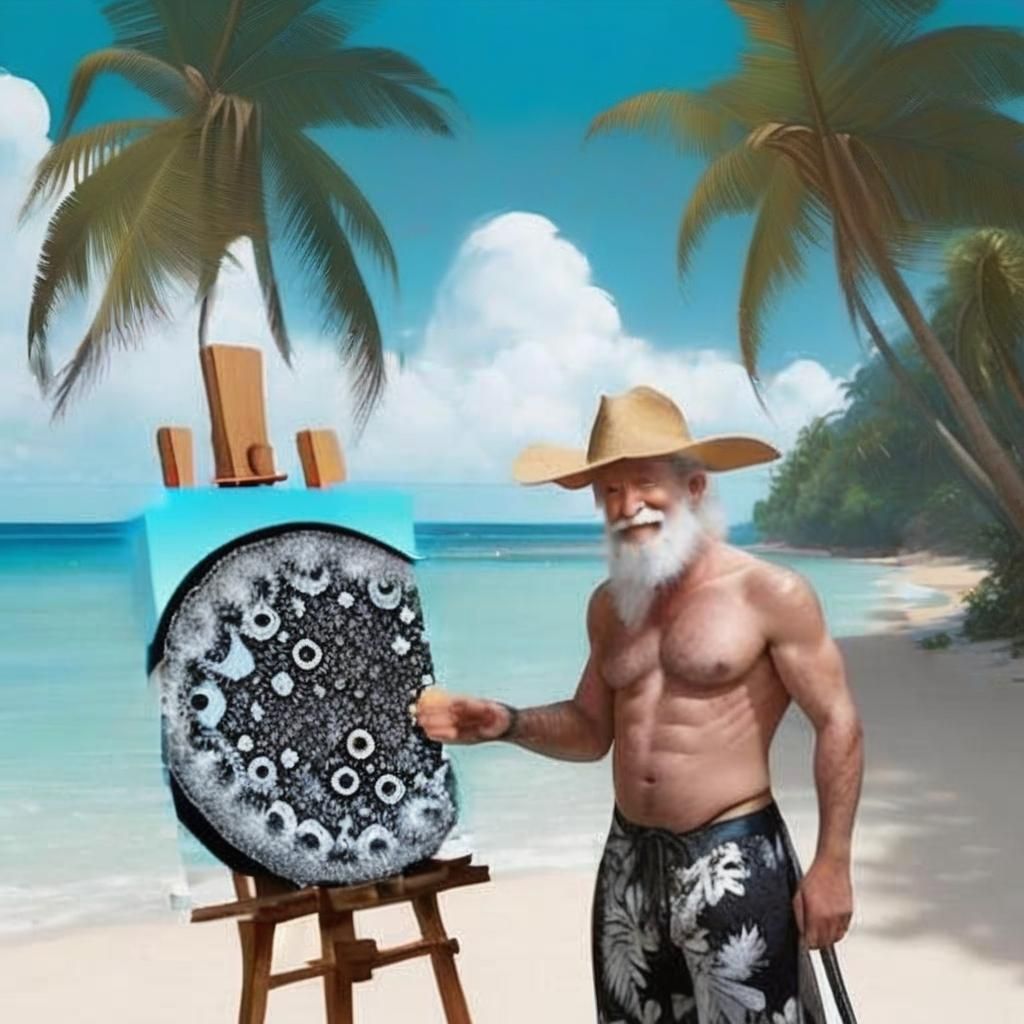 Tropical Farmer-Artist Painting Amoeba in Comic Book Style