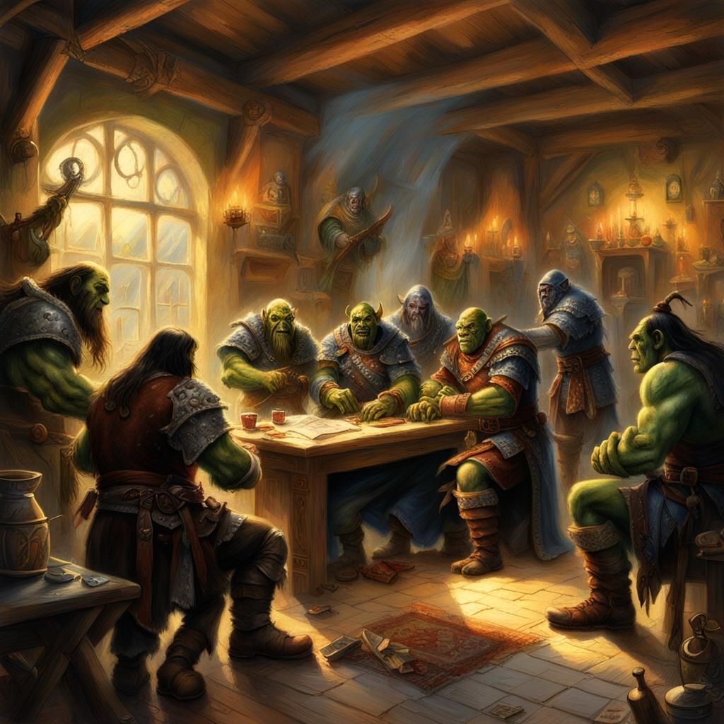 Orcs Meeting in Scribe's Room, Ethereal Fantasy Style
