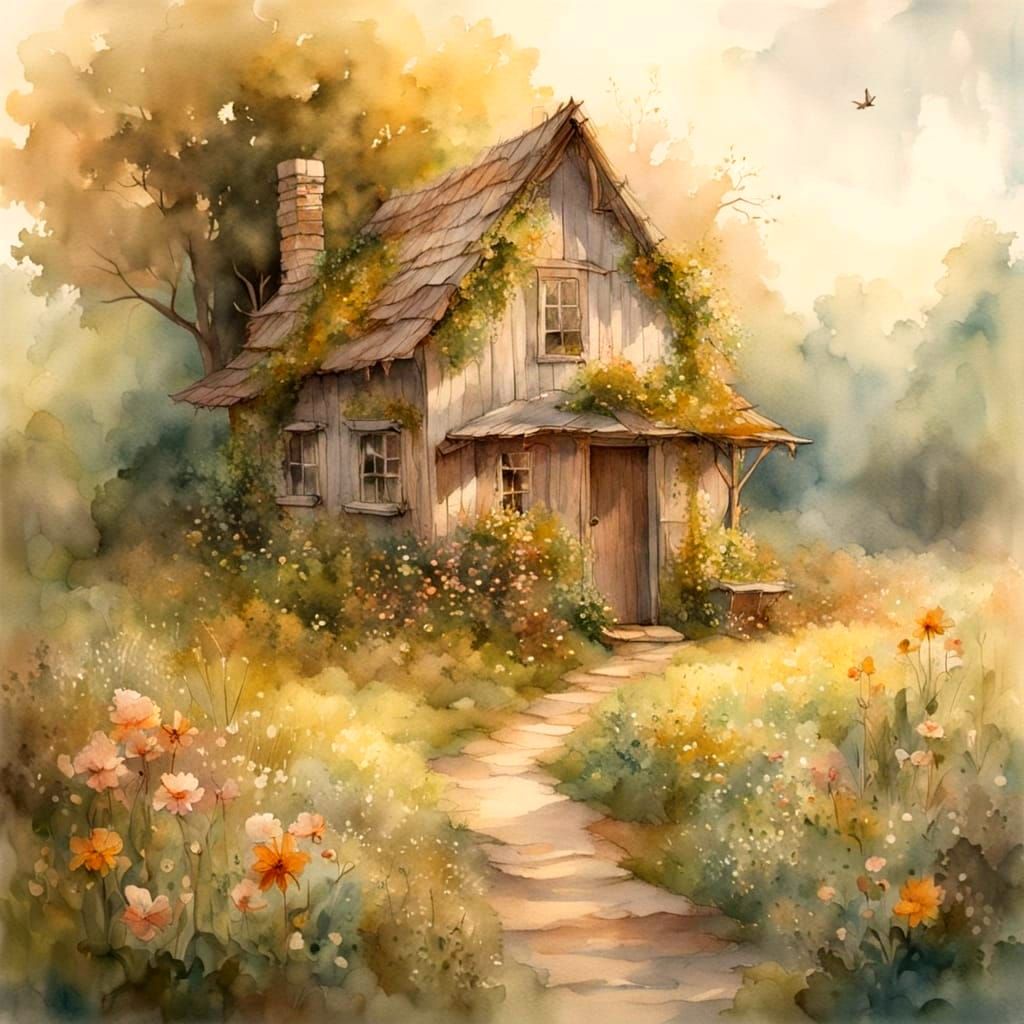 Whimsical Farmyard Scene in Soft Watercolor