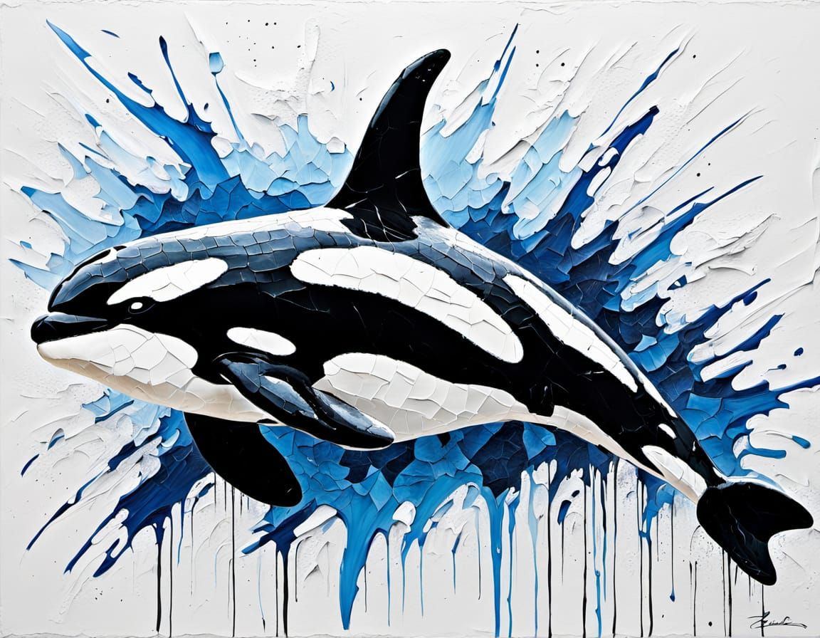 Abstract Impasto Orca with Craquelure Texture