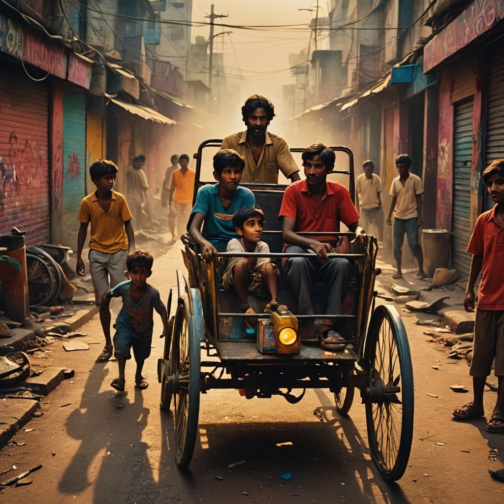 Rikshaw in 80s India: Cinematic Film Still