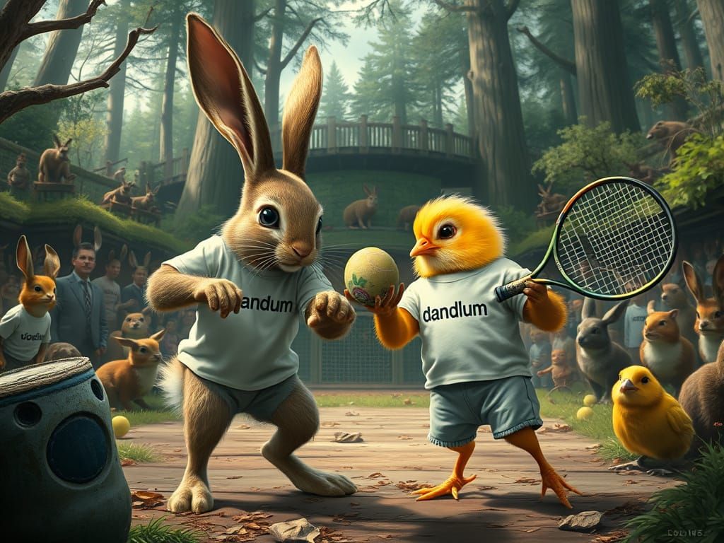 Bunny and Chick Tennis Match in Forest Arena