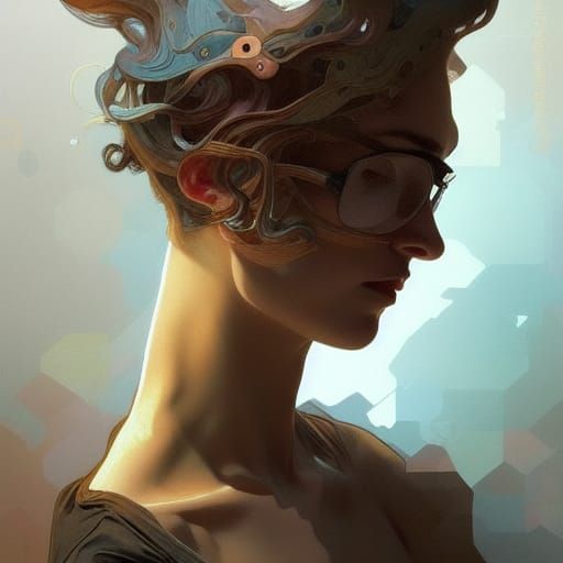Detailed Portrait of Brunet Man in Art Nouveau Style