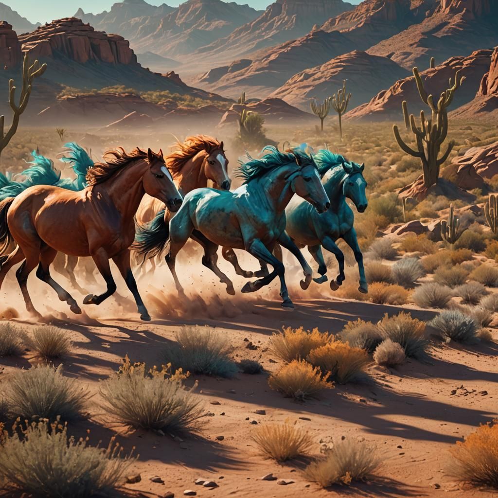Wild Horses Race Across Sonoran Desert, Splash Art