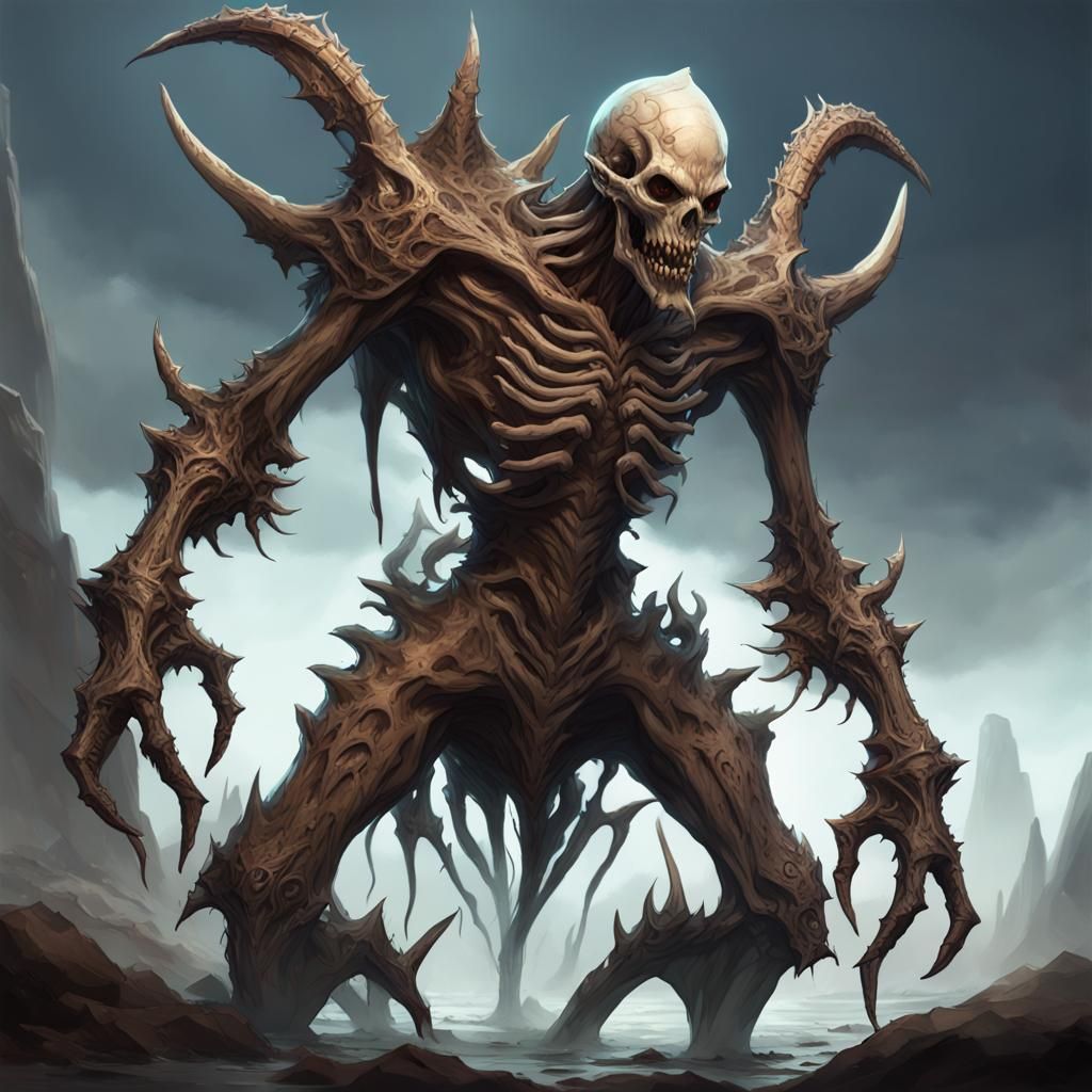 Ancient Bone Golem Warrior in Dark Fantasy Style