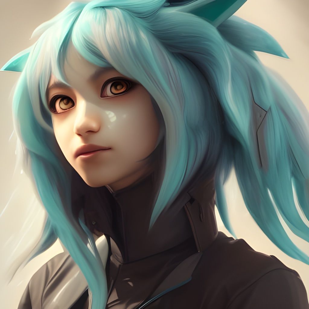 Werewolf Hatsune Miku Portrait in Art Nouveau Style