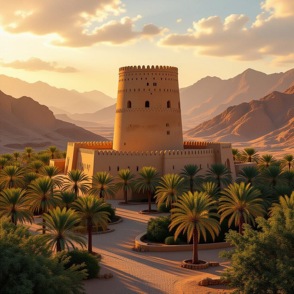 Majestic Nizwa Fort Oasis at Golden Hour