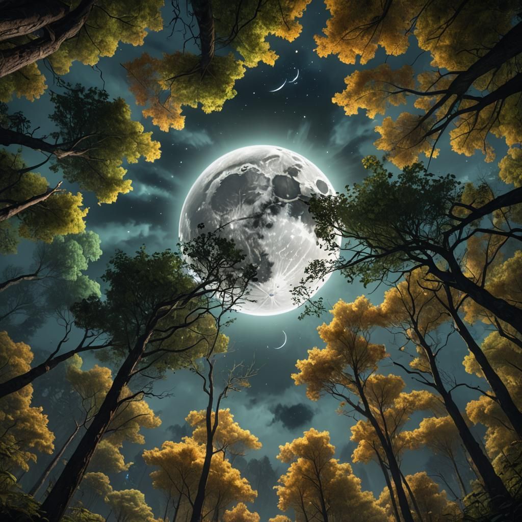Giant Moon Over Forest: Fantasy Concept Art