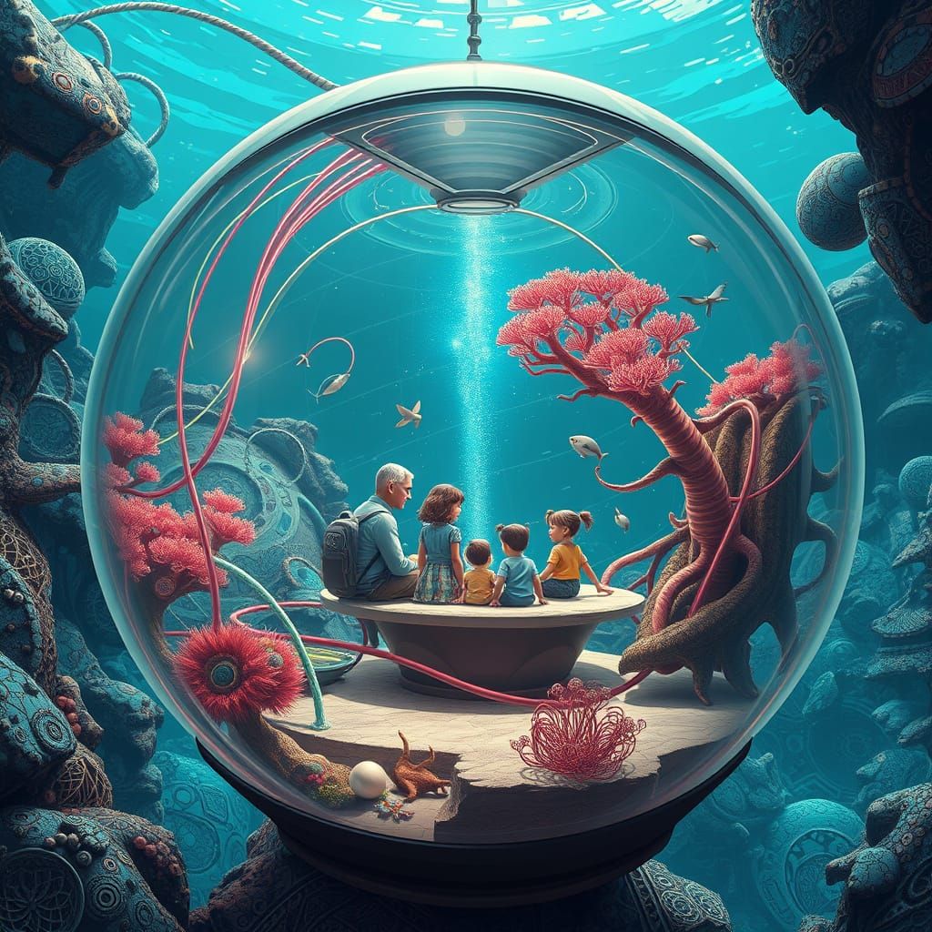 Underwater Glass Dome Home with Fractal Designs