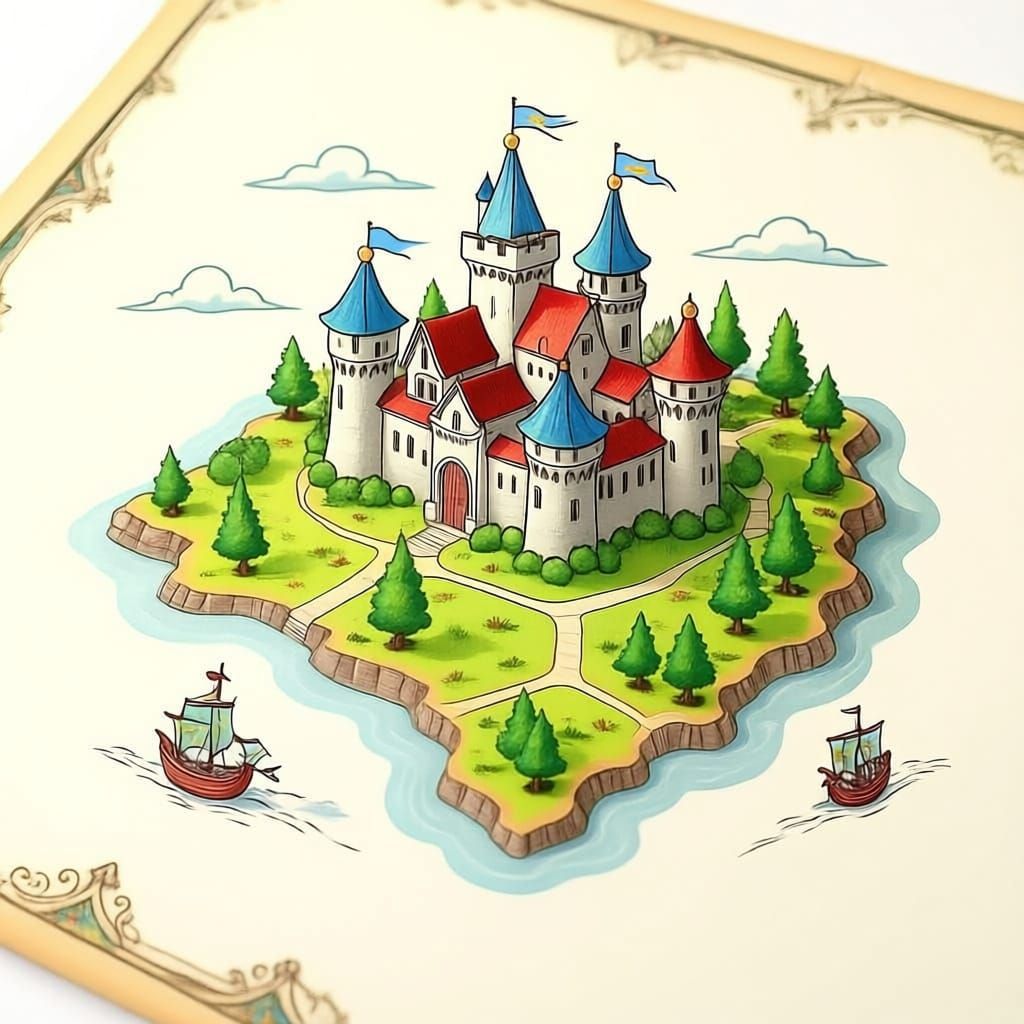 Vibrant Micronation Map Illustration with Fantasy Cartograph...