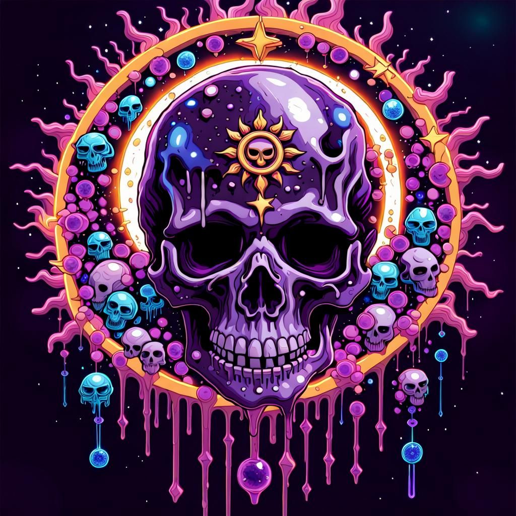 Neon Skull Dripping Purple Liquid with Crystals