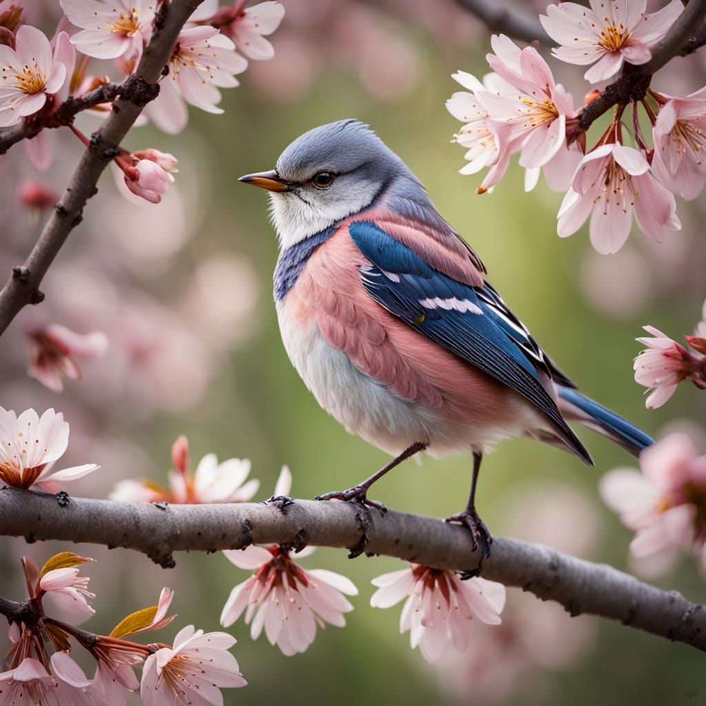 Vibrant Cherry Blossom Bunting in Soft Focus