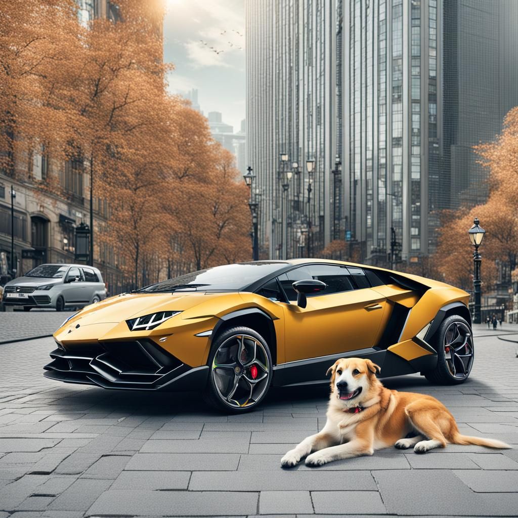 Lamborghini Countach in City with Dog and Computer