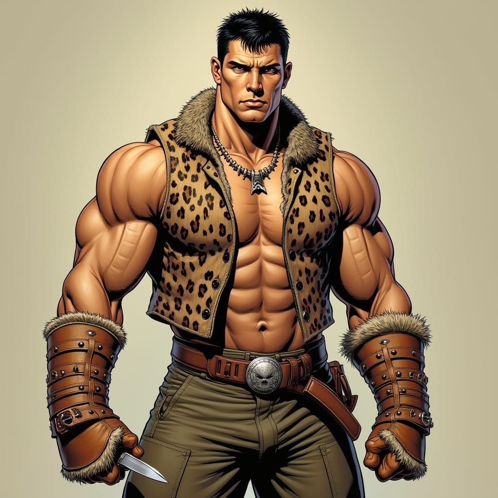 Mighty Strongman in Leopard Skin Attire