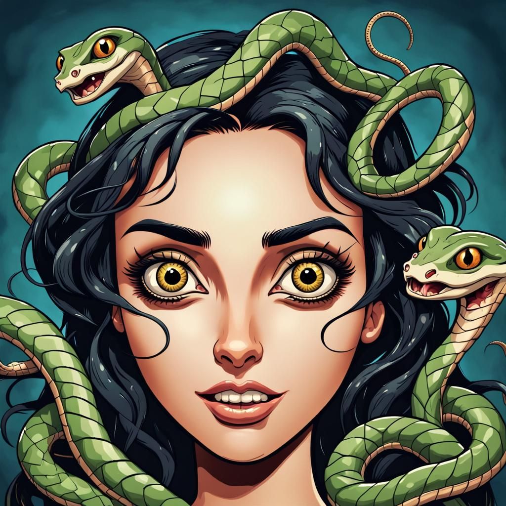 Joyful Snake Woman in DC Comics Style