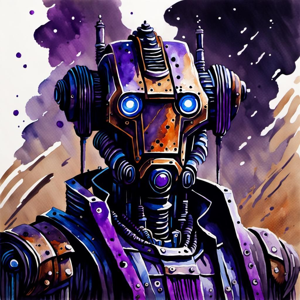 Post-Apocalyptic Android Racer in Watercolor Sketch