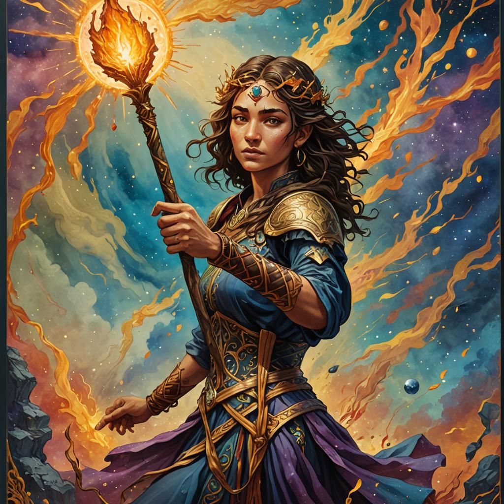 Ace of Wands Tarot Card in Splash Art Style