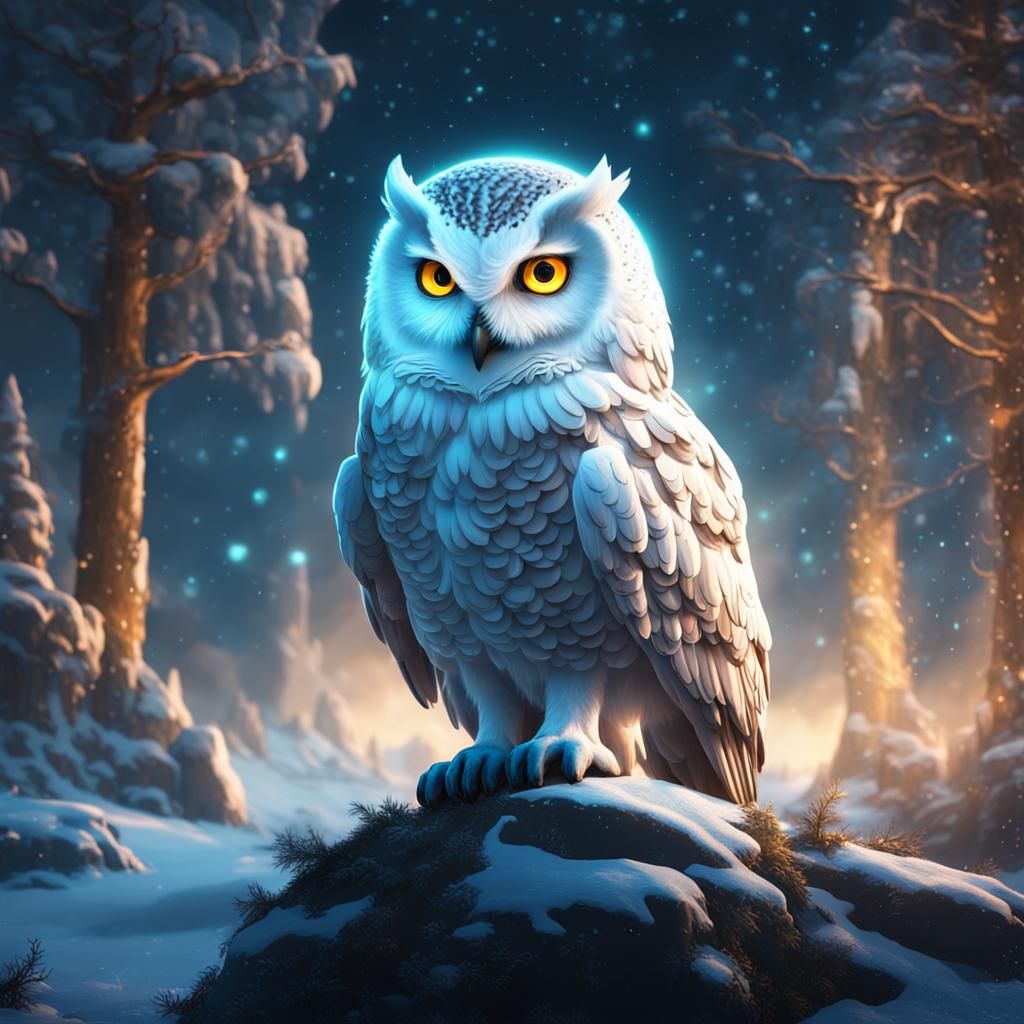 Polar Owl with Magical Halo: Fantasy Concept Art