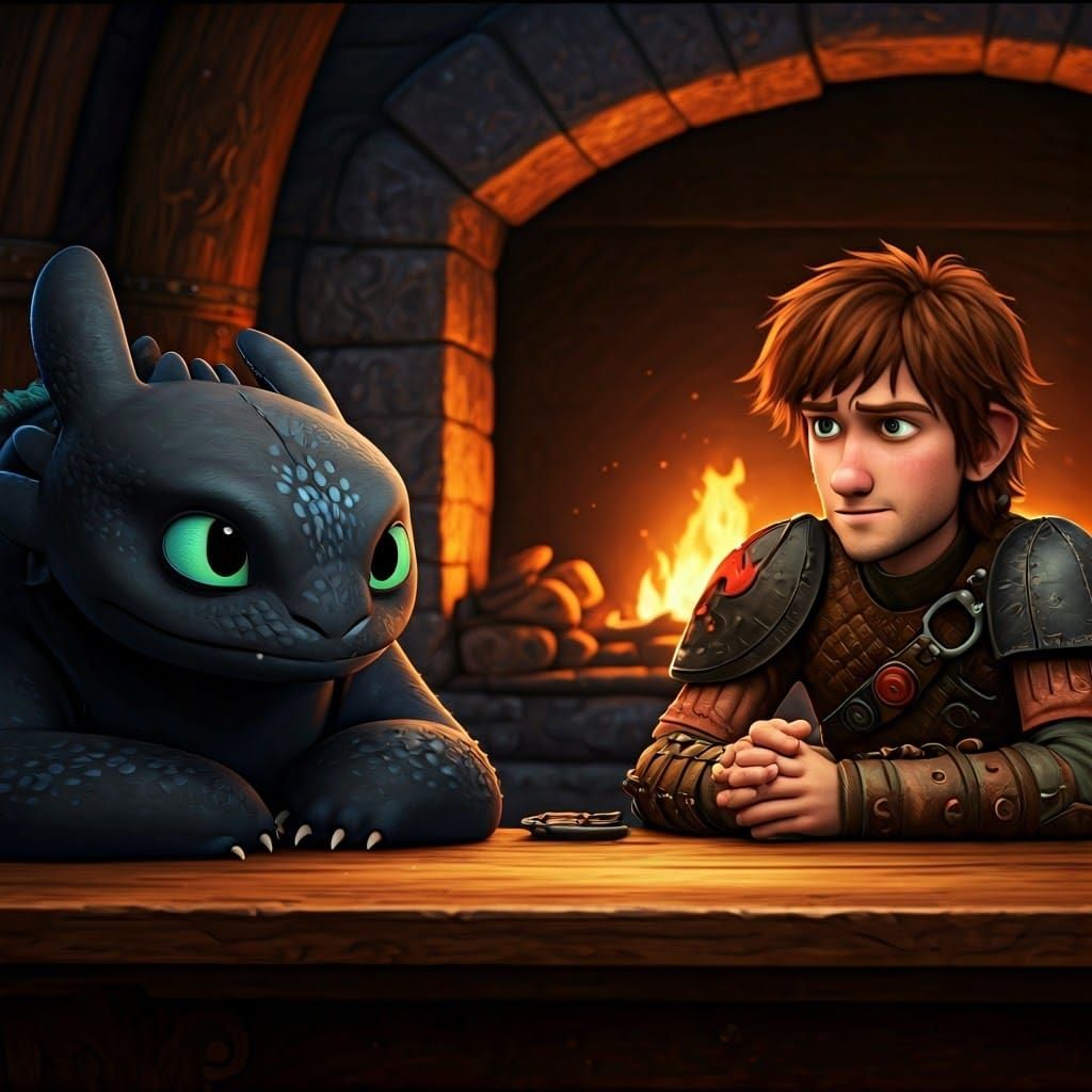 Hiccup and Toothless: A Fireside Chat in Matte Painting