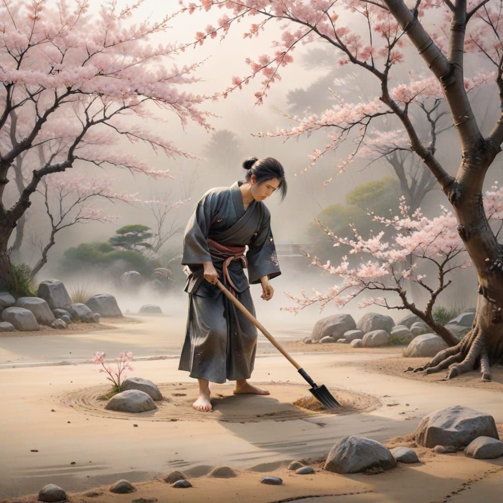 Zen Garden Silence: Japanese Ink Wash Painting