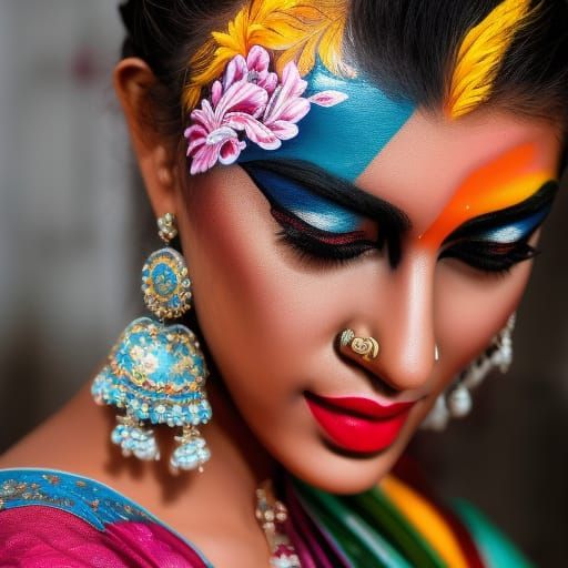 Detailed Body Painting of Young Indian Woman