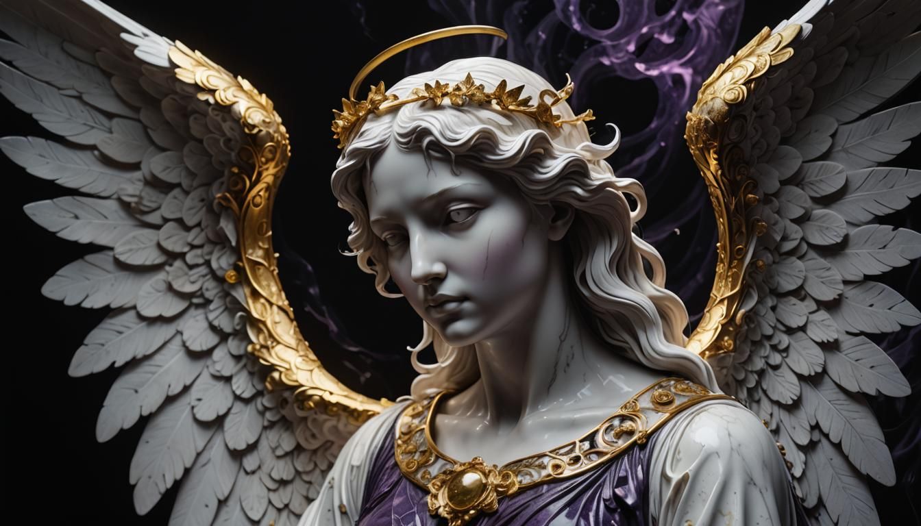 Melancholic Angel Sculpture in Dark Fantasy Style