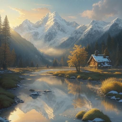 Double Exposure Sunrise Over Majestic Mountains