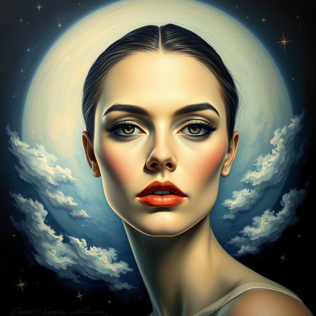 Serene Woman in Celestial Dreamscape