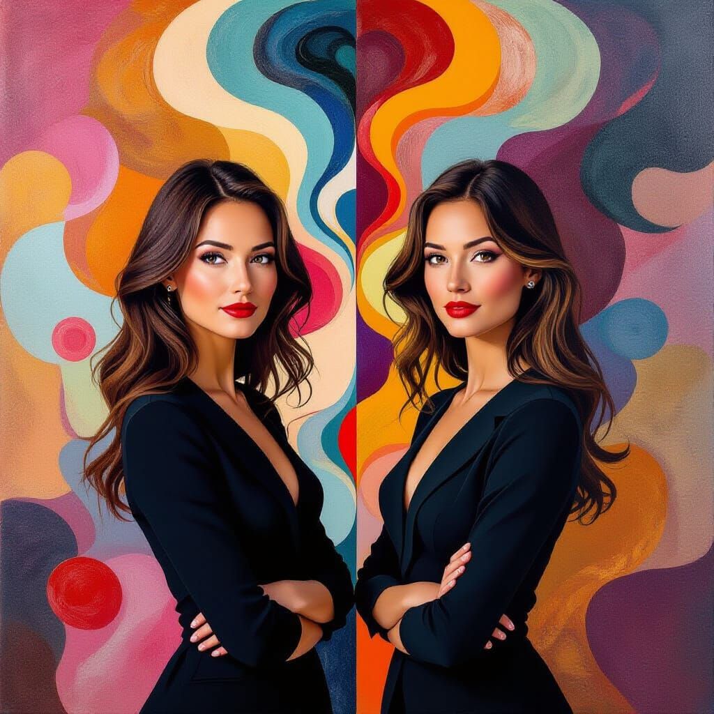 Mirrored Portrait in Abstract Expressionist Style