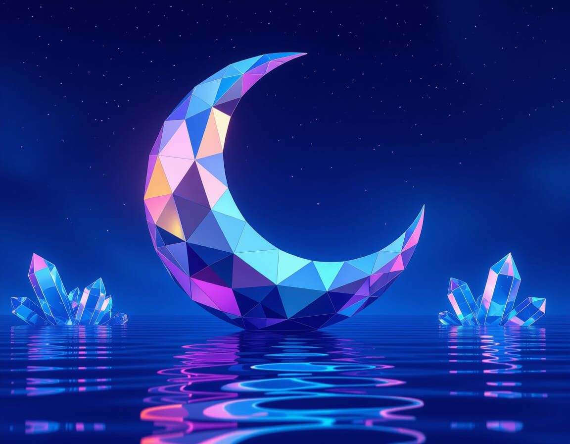 Geometric Moon Shimmers in Cosmic Astral Illustration