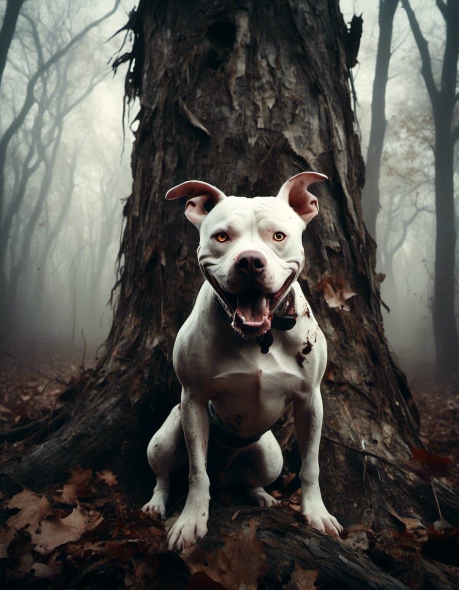 Macabre Pitbull Barking at a Talking Tree