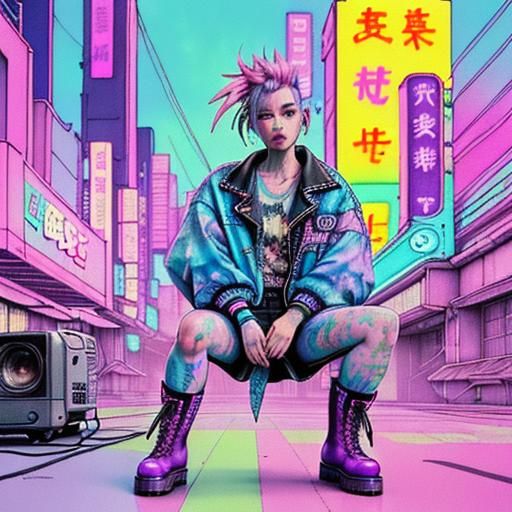 Vaporwave Watercolor Punk with Retro Tech
