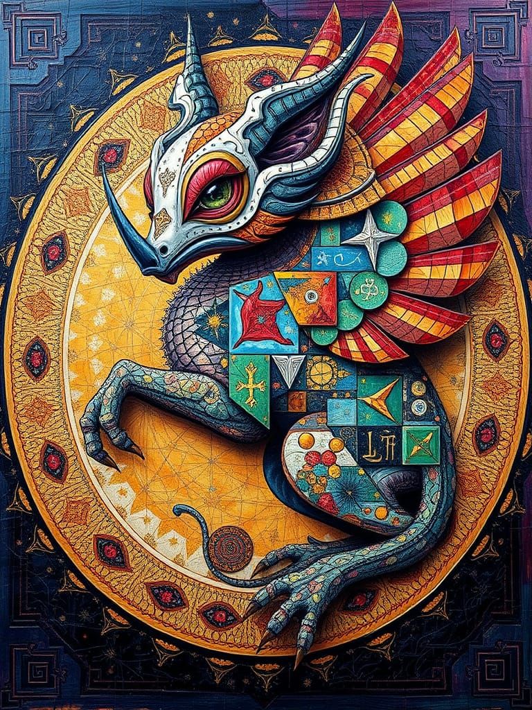 Surrealistic Animorphic Creature in Vibrant, Geometric Patte...
