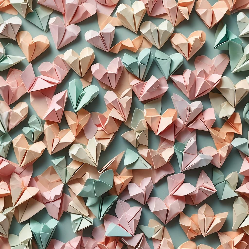Delicate Origami Heart in Watercolor Style