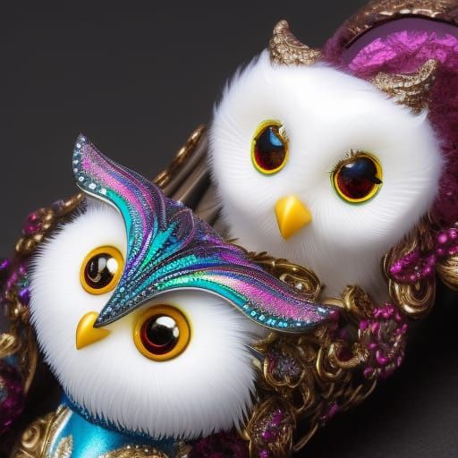 Cute Chibi Owl Bobblehead with Pearlescent Filigree