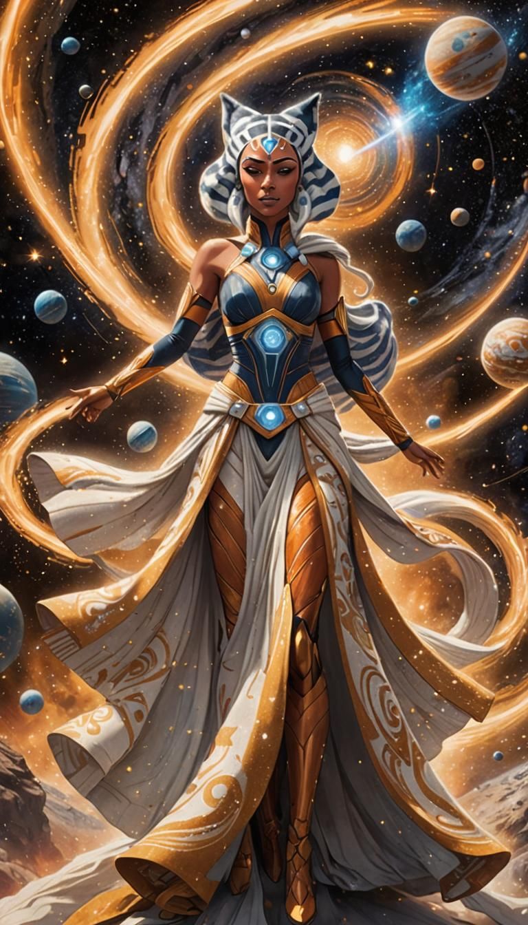 Cosmic Goddess Floating in Space Illustration