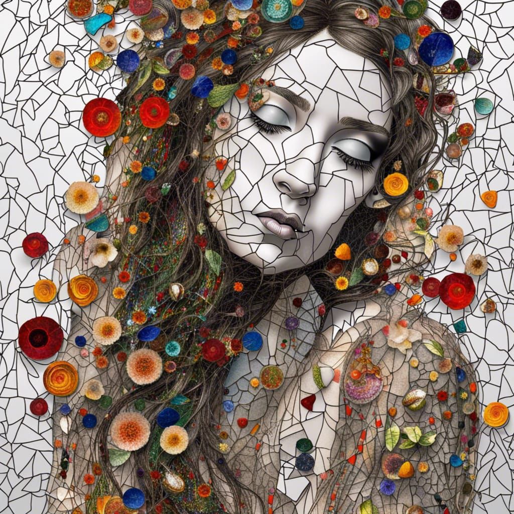 Transparent Neon Girl of Stained Glass Flowers