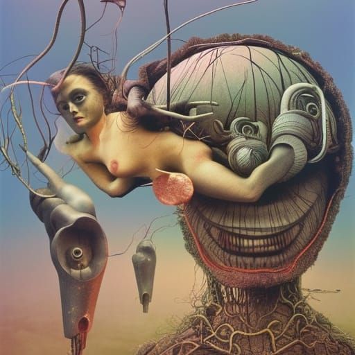 Surreal Asylum Planet in Mixed Media Style